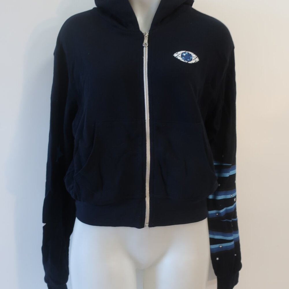 Womens Lauren Moshi  Full Zipper Navy Blue Hoodie Graphic Sweatshirt S - Picture 2 of 7